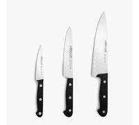 Arcos Estuche de 3 Cuchillos Básicos Acero Inoxidable | Pack de cuchillos aptos para lavavajillas con mango ergonómico de polioximetileno. Serie Universal. Color negro.