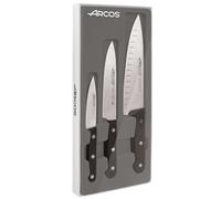 ARCOS Estuche de 3 Cuchillos Básicos de Cocina. Pack de Cuchillos con Hoja de Acero Inoxidable y Mango de Polieximetileno Aptos para Lavavajillas. Serie Universal. Color Negro