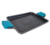 Arcos Serie Thera | Grill Antiadherente 34x26 cm | Aluminio Fundido | Apta cualquier cocina | Asas Silicona | Sistema ahorro energético | Apta lavavajillas | Color Negro y Azul