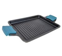 Arcos Serie Thera | Grill Antiadherente 34x26 cm | Aluminio Fundido | Apta cualquier cocina | Asas Silicona | Sistema ahorro energético | Apta lavavajillas | Color Negro y Azul
