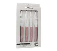 Arcos Serie Cuchillos de Mesa - Juego de Cuchillos Chuleteros 4 piezas - Hoja de Acero Inoxidable NITRUM de 110 mm - Filo Liso - Mango de Polipropileno - Color Rosa