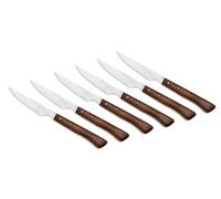 Arcos Juego 6 Cuchillos carne. Paquete Cuchillos chuleteros con filo de perla para cortar y filetear carne. Hojaerrada Acero Inoxidable y mango madera haya. Serie Mesa.