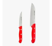 Arcos Juego Cuchillos Cocina | Cuchillos Cocina Arcos |2 pzas | Cuchillo Santoku de 170 mm | Cuchillo Mondador 100 mm| Acero Inoxidable NITRUM | Mango Rojo | Envase Eco