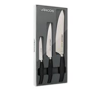 Arcos Juego Cuchillos cocina forjados 3 piezas (Cuchillo pelar + Cuchillo cocina + Cuchillo chef), Forjados en Acero Inoxidable Nitrum, Mango polipropileno POM, Serie Clara, Color negro