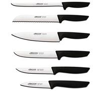 Arcos Juego Cuchillos Cocina Profesionales| Cuchillos Cocina Profesional | 6 pzas | Cuchillos Acero Inoxidable Mango Negro | utensilios de cocina serie Niza | Apto lavavajillas