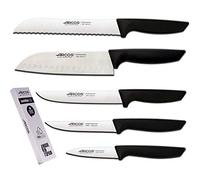 Arcos Juego Cuchillos Cocina Profesionales| Cuchillos Cocina Profesional | Cuchillos Acero Inoxidable Mango Negro | utensilios de cocina | cuchillo japones Santoku | lavavajillas (5 Piezas)