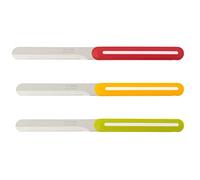 Arcos Juego Cuchillos Paring 3 piezas Acero Inoxidable. Cuchillos cocina coloridos para pelar frutas y verduras. Mango ergonómico polipropileno. Serie B-Line. Color naranja, rojo y verde.