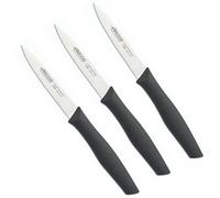 Arcos Juego de 3 Cuchillos Mondadores Acero Inoxidable 100 mm | Set de cuchillos de cocina para pelar con mango de polipropileno apto para lavavajillas. Serie Nova. Color negro.