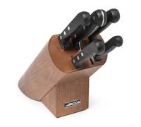 Arcos Juego de Cuchillos. 5 piezas en Acero Inoxidable Nitrum. Bloque madera pino. Mango ergonómico polioximetileno POM. 2950 gr. Serie Universal. Mayor control. Color negro.