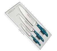 Arcos Juego de Cuchillos de Cocina. 3 piezas de Acero Inoxidable forjado. Impresiona yorprencon cada corte. Mango Micarta azul. Serie Brooklyn. Color Azul.