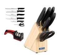 Arcos Juego Cuchillos Cocina y Afilador Arcos | Cuchillos Cocina Profesional | 7 pzas | Cuchillos Acero Inoxidable Arcos | Taco Madera | Serie Niza | Uso Cotidiano | Apto lavavajillas