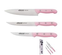 Arcos Juego de Cuchillos de Cocina Rosa | 3 pz | Cuchillo Chef para pelar Verduras | Edición Limitada | Solidaria