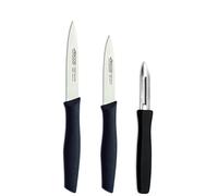 Arcos Nova Set 3 Cuchillos Mondadores Acero Negro 60/85/100 mm | 3 cuchillos mondadores de acero inoxidable. Mango de polipropileno negro, ideales para frutas y verduras.