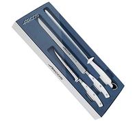 Arcos Set Corte Forjado 3 piezas - Acero Inoxidable Nitrum y Hoja mm. Cuchillo Cocina Profesional para Cocinar. 755 gr. Mango Ergonómico Polioximetileno POM. Serie Riviera Blanc. Color Blanco.