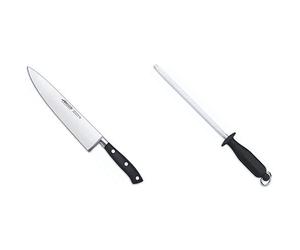 Arcos Riviera Cuchillo Cocinero, Acero Inoxidable, Negro, 200 mm + 278100 Chaira, 230 mm (caja)