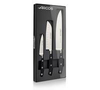 Arcos Riviera - Juego de Cuchillos de Cocina (Mondador + 1 Santoku + 1 Cuchillo Chef) - Acero Inoxidable Forjado NITRUM - Mango POM - Color Negro