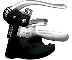 ARCOS Sacacorchos Manual Cuerpo ABS Serie Toscana | Sacacorchos y abrebotellas multiusos con cortacápsulas, descorche sin esfuerzo. Color Negro y Plata.