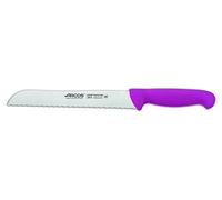 Arcos Serie 2900 - Cuchillo Panero - Hoja Serrada de Acero Inoxidable Nitrum de 200 mm - Mango inyectado en Polipropileno Color Fucsia