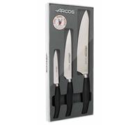 Arcos Serie Clara - Set 4 Cuchillos de Cocina (Mondador + Cocina + Chef + Tijeras) - Acero Inoxidable Forjado NITRUM - Mango Inyectado de Polipropileno - Color Negro
