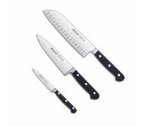 Arcos Serie Clasica - Set de Cuchillos de Cocina 3 piezas (Mondador + Cocina + Santoku) - Hoja de Acero Inoxidable Forjado NITRUM - Mango de Polioximetileno (POM) Color Negro