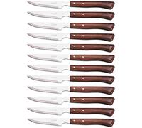 Arcos Serie Cuchillos de Mesa Caja 12 uds Cuchillo Chuletero, Hoja Serrada de Acero Inoxidable NITRUM de 110 mm, Mango Madera comprimida Color marrón (12 UDS)