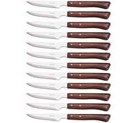 Arcos Serie Cuchillos de Mesa Caja 12 uds Cuchillo Chuletero, Hoja Serrada de Acero Inoxidable NITRUM de 110 mm, Mango Madera comprimida Color marrón (12 UDS)