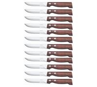 Arcos Serie Cuchillos de Mesa Caja 12 uds Cuchillo Chuletero, Hoja Serrada de Acero Inoxidable NITRUM de 110 mm, Mango Madera Comprimida Color marrón (12 UDS)