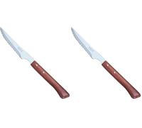 Arcos Serie Cuchillos de Mesa, Cuchillo Chuletero, Hoja Serrada de Acero Inoxidable Nitrum de 110 mm, Mango Madera comprimida Color Marrón (Paquete de 2)