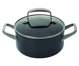 Arcos Serie Endura - Cacerola Antiadherente - Cuerpo de Aluminio Forjado 16 cm - Capacidad 1 litro - Mango de Acero Inoxidable - Color Negro (Libre de PFOA)