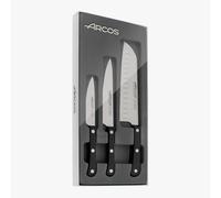 Arcos Serie Europa - Set de Cuchillos de Cocina 3 piezas (Mondador + Cocina + Santoku) - Hoja de Acero Inoxidable NITRUM - Mango de Polioximetileno (POM) - Color Negro
