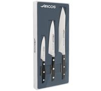 Arcos Serie Manhattan - Juego de Cuchillos de Cocina de 3 piezas (Cuchillo Chef + Mondador + Rocking Santoku) - Hoja de Acero Inoxidable Forjado NITRUM - Mango de Polioximetileno (POM) - Color Negro