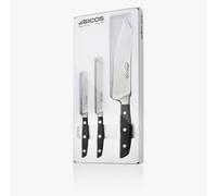 Arcos Serie Manhattan - Juego de Cuchillos de Cocina de 3 piezas (Cuchillo Mondador + Cuchillo Tomatero + Cuchillo de Chef) - Acero Inoxidable Forjado NITRUM - Mango de Polioximetileno (POM) - Negro