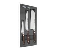 Arcos Serie Natura - Juego de Cuchillos 3 piezas (1 Cuchillo Mondador + 1 Cuchillo Cocina + 1 Cuchillo Chef) - Hoja de Acero Inoxidable Forjado NITRUM - Mango de Madera Palisandro color marrón