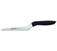 Arcos Serie Niza - Caja 6 uds Cuchillo Multiusos Curvo - Hoja serrada de Acero Inoxidable NITRUM de 130 mm - Mango de Polipropileno Color negro (6 UDS)
