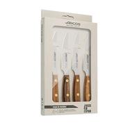 Arcos Serie Nordika - Set 4 Cuchillos Chuleteros - Acero Inoxidable NITRUM - Hoja de 100 mm - Mango de Madera Ovengkol 100% natural de bosques certificados FSC® - Embalaje 100% reciclado