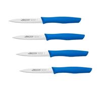 Arcos Serie Nova - Cuchillo Mondador - Hoja Serrada de Acero Inoxidable de 100 mm - Mango de Polipropileno Color azul (Paquete de 4)
