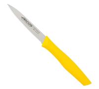 Arcos Serie Nova - Cuchillo Mondador - Hoja Serrada de Acero Inoxidable de 100 mm - Mango de Polipropileno Color amarillo