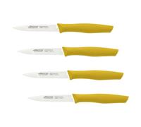 Arcos Serie Nova - Cuchillo Mondador - Hoja Serrada de Acero Inoxidable de 100 mm - Mango de Polipropileno Color amarillo (Paquete de 4)