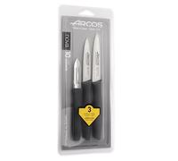 Arcos Serie Nova - Set 3 pzas. Cuchillos Mondadores - Hoja de Acero Inoxidable de 60 mm / 85 mm / 100 mm - Mango de Polipropileno Color negro