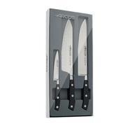 Arcos Serie Riviera - Juego Cuchillos Cocina 3 piezas (1 Cuchillo Mondador + 1 Santoku + 1 Cuchillo de Chef) - Hoja de Acero Inoxidable Forjado NITRUM - Mango de Polioximetileno (POM) - Color Negro