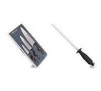 Arcos Serie Universal, Juego De Cuchillos De Cocina De 3 Piezas, 3 Cuchillos Cocineros + Serie Chairas, Chaira Afilador Manual De Cuchillos