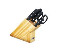 Arcos Series Maitre - Juego de Cuchillos 5 Piezas (4 Cuchillos + 1 Tijeras) - Hoja de Acero Inoxidable Nitrum - Mango de Polipropileno - Bloque de Madera de Color marrón