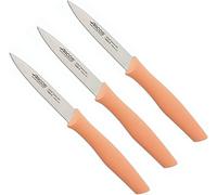 Arcos | Set 3 Cuchillos Mondadores | Cuchillos Arcos | cuchillo de pelar | cuchillos pelar patatas | Acero Inoxidable Nitrum | Hoja de 100 mm | Envase Ecológico | Color coral
