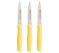 Arcos | Set 3 Cuchillos Mondadores | Cuchillos Arcos | cuchillo de pelar | cuchillos pelar patatas | Acero Inoxidable Nitrum | Hoja de 100 mm | Envase Ecológico | Color amarillo