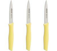 Arcos Set 3 Cuchillos Mondadores Acero Inoxidable Nitrum 100 mm | Set de 3 cuchillos para pelar patatas y verduras, envase ecológico. Color amarillo.