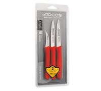 Arcos Set 3 Cuchillos Peladores. 3 Cuchillos Peladores Acero Inoxidable y Mango Ergonómico Polipropileno para Cortar Frutas, Verduras y Tubérculos. Serie Nova. Color Rojo.