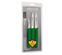 Arcos Set 3 Cuchillos Peladores. 3 Cuchillos Peladores Acero Inoxidable y Mango Ergonómico Polipropileno para Cortar Frutas, Verduras y Tubérculos. Serie Nova. Color Verde.