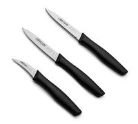 Arcos Set 3 Cuchillos Peladores. 3 Cuchillos Peladores Acero Inoxidable y Mango Ergonómico Polipropileno para Cortar Frutas, Verduras y Tubérculos. Serie Nova. Color Negro.