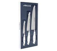 Arcos Riviera Blanc - Juego de Cuchillos de Cocina (Mondador + Santoku + Cuchillo de Chef) - Acero Inoxidable Forjado NITRUM - Mango POM - Color Blanco