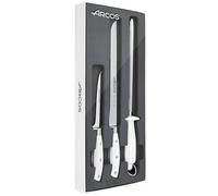 Arcos Set Corte Forjado 3 piezas - Acero Inoxidable Nitrum y Hoja mm. Cuchillo Cocina Profesional para Cocinar. 755 gr. Mango Ergonómico Polioximetileno POM. Serie Riviera Blanc. Color Blanco.